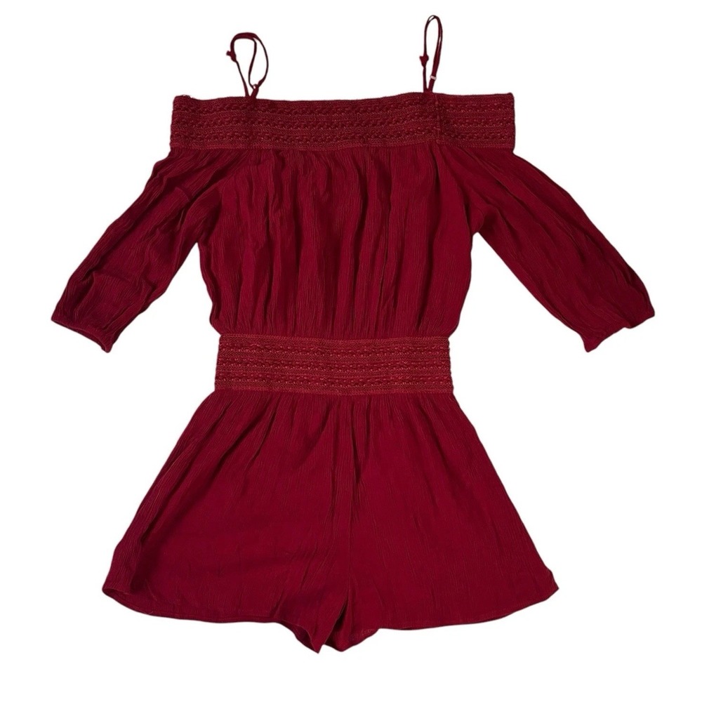 Purple Snow Red Off Shoulder Smocked Romper Jumpsuit Size S